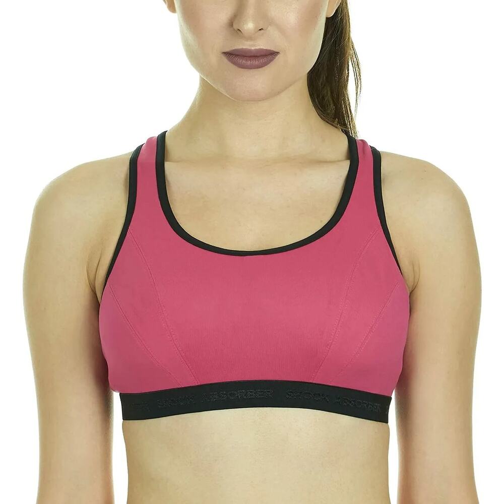 NWT Shock Absorber Hot Pink Black Cross-Back Sports Bra Women's Size 38D